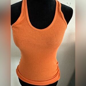 Women's Orange Ribbed Tank Top
